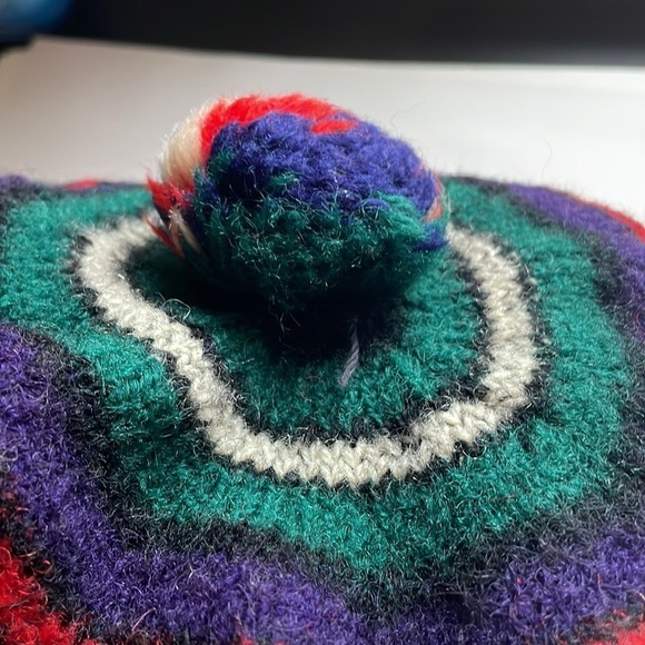 VTG Striped Knit Tam Beret Green Wool Pom Scotland MacKenzie Hat Cap Stripe Navy - Picture 16 of 16